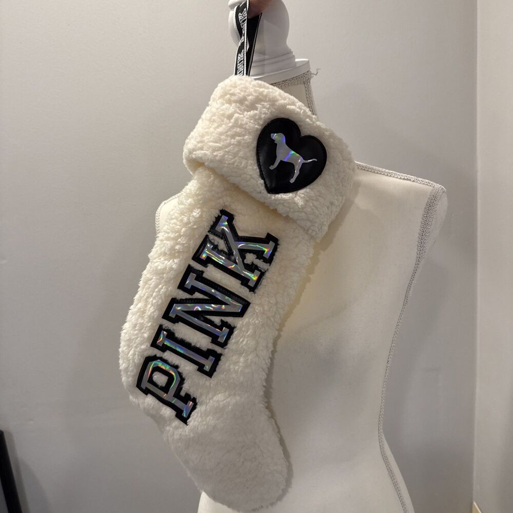 VICTORIAS SECRET VS PINK White Sherpa CHRISTMAS Stocking